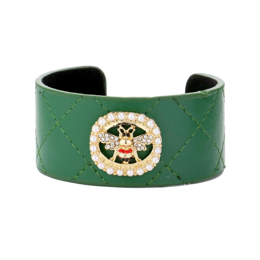 Tigerstars Gorgeous Green Pearly Honey Bee Cuff Bracelet
